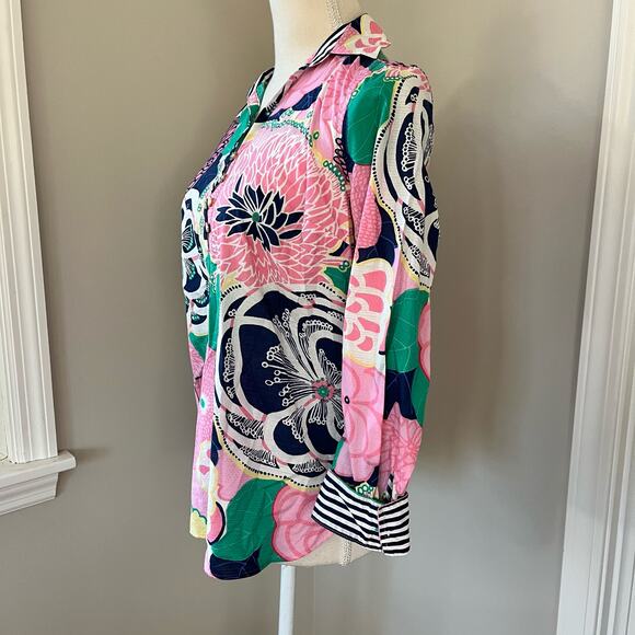 Talbots Floral Seersucker Button Down Top - Picture 3 of 6